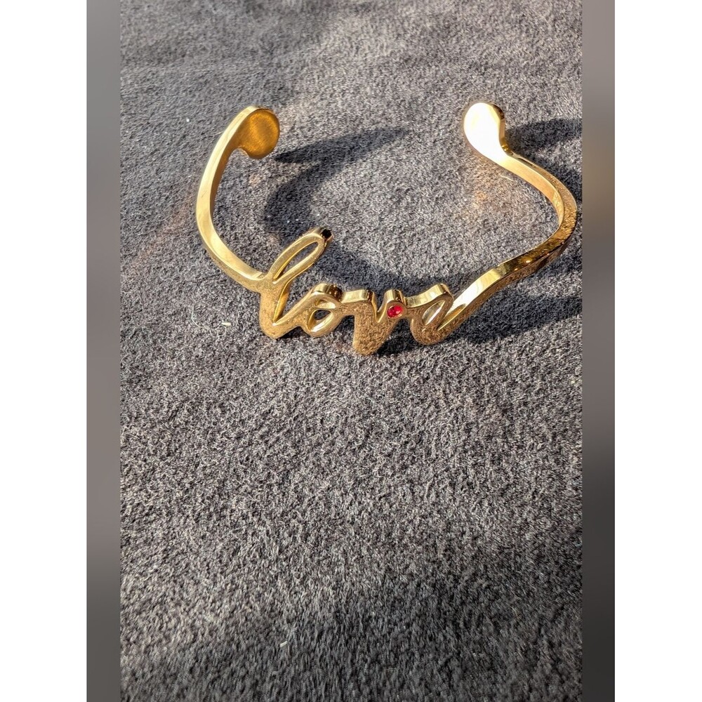 Rustic Cuff Gold 'Love' Bracelet with Red Accent